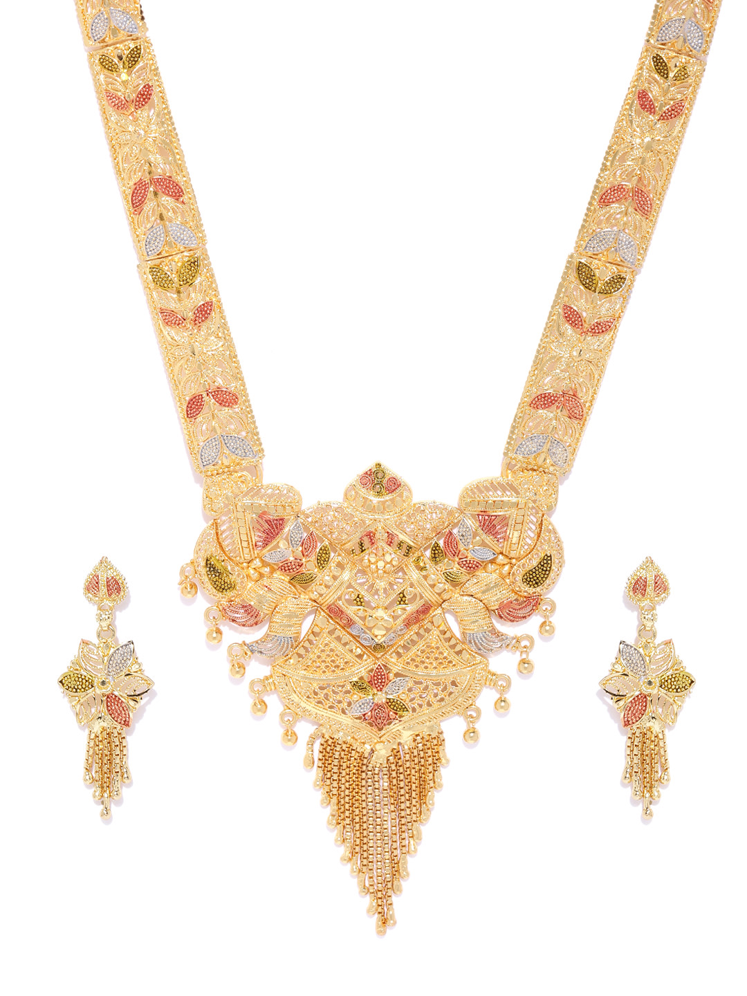 YouBella Red  Lavender Gold-Plated Textured Enamelled Jewellery Set
